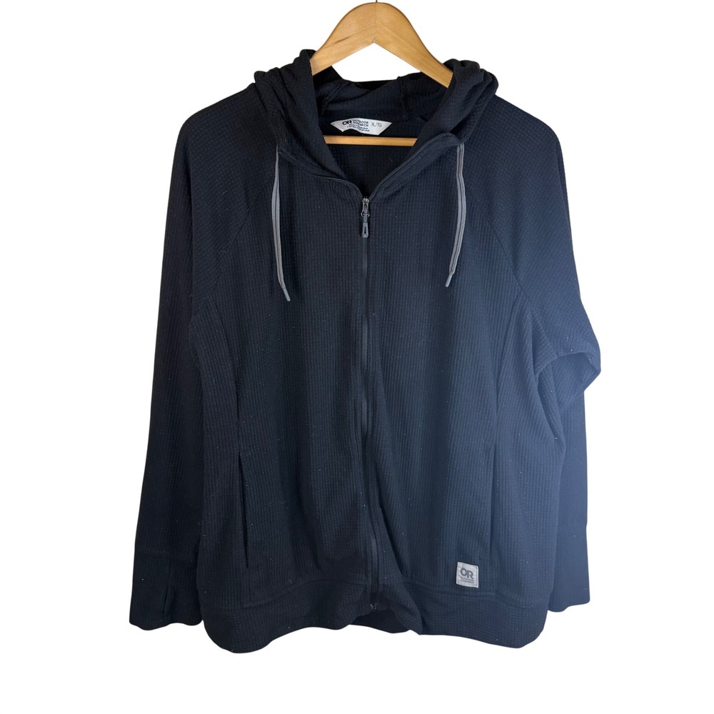 Outdoor Research Performance Full‎ Zip Waffle Knit Hoodie Black Womens XL Active